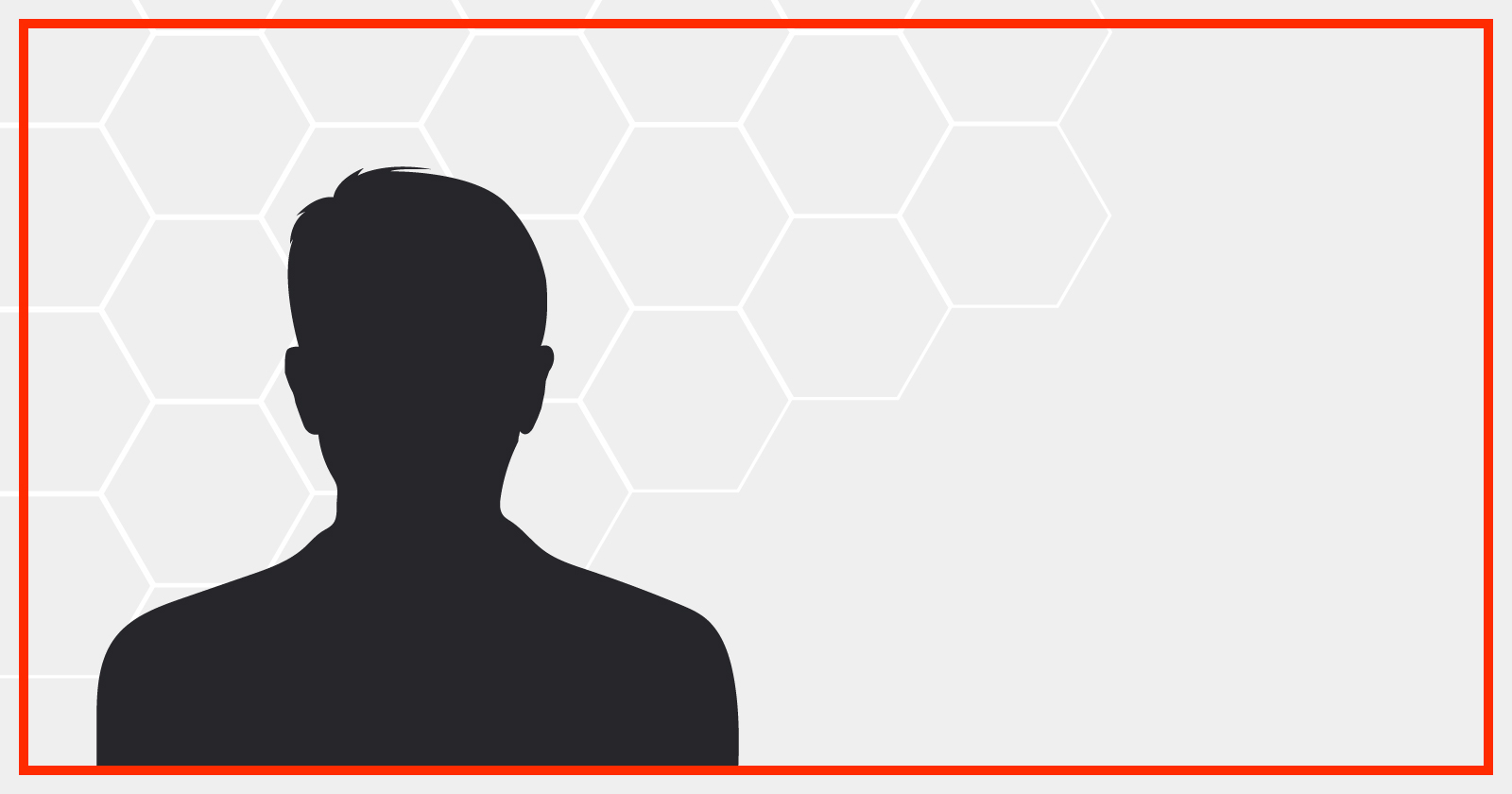 Silhouette of a person against a hexagonal pattern background with an orange border.